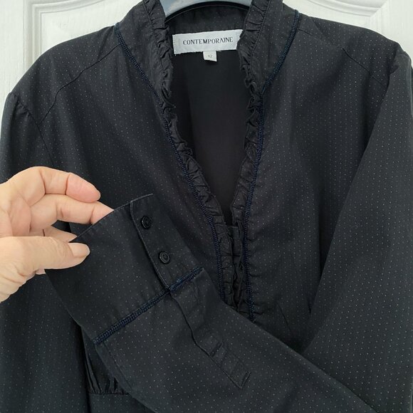 Contemporaine - Black and White Mini Polkadots Longsleeve Blouse - Picture 4 of 7